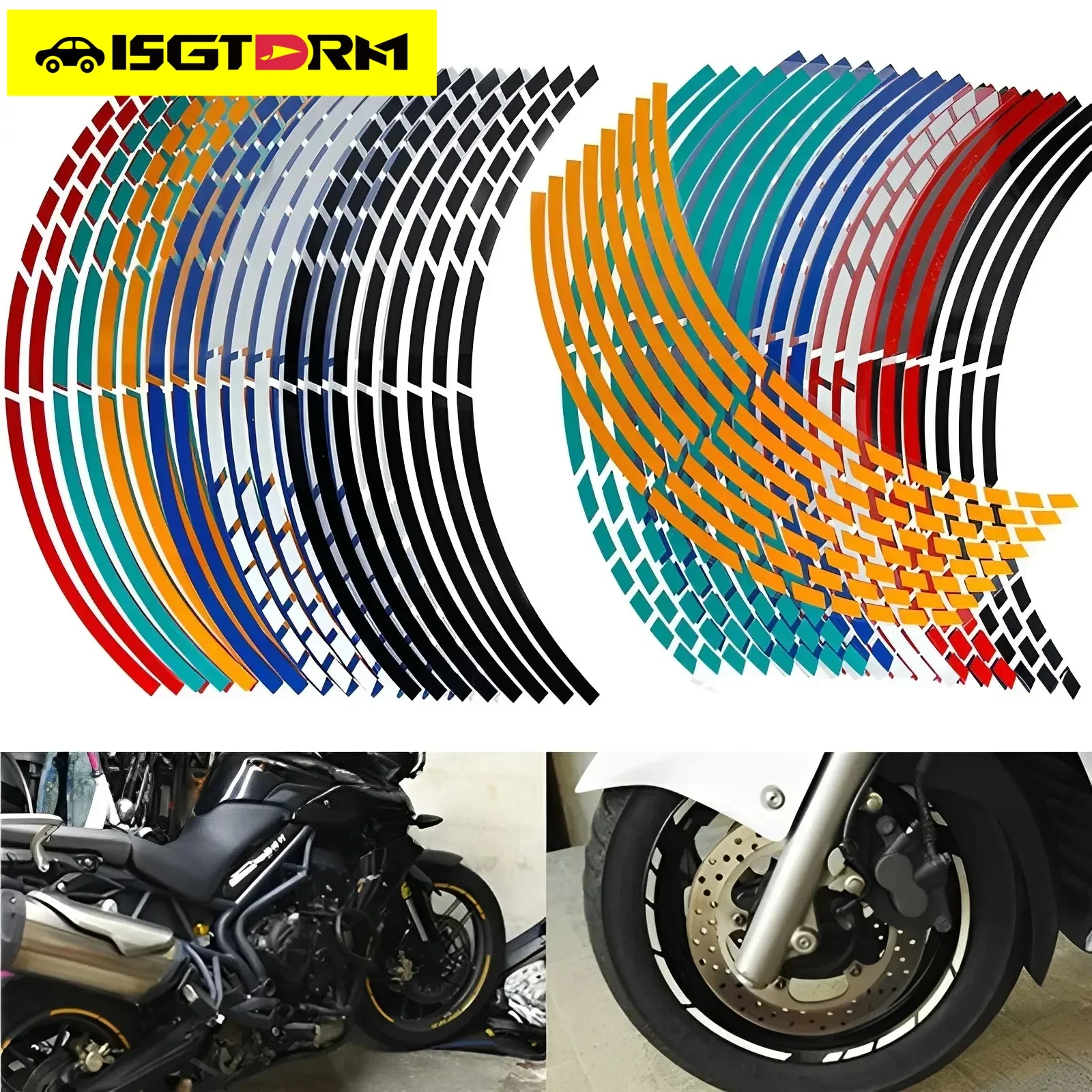 ISGTDRM Motorcycle Car Tire Decals Trim Strips Universal Reflective Bike Wheel Sticker Waterproof Motorcycle Wheel Rim Tape