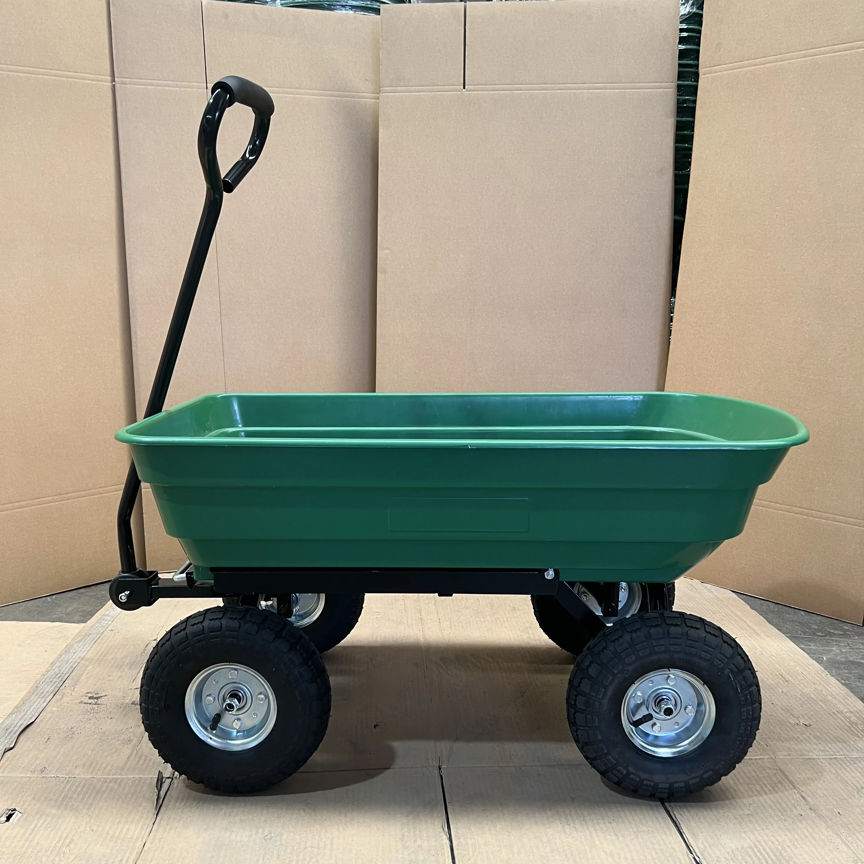 4 Wheel Garden Dump Cart 75L  Wheelbarrow Tipping Trolley Utility Truck Trailer