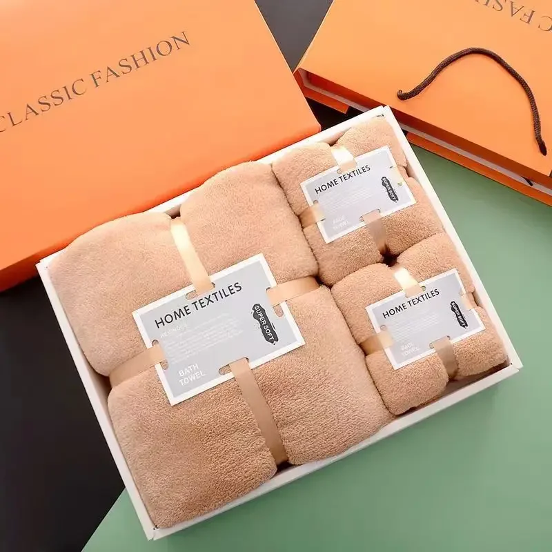 Bath 3 Piece Set Coral Velvet Towel and Bath Towel Three-piece Set of Gifts Gift Boxes Company Store Opening Wedding Return Gift