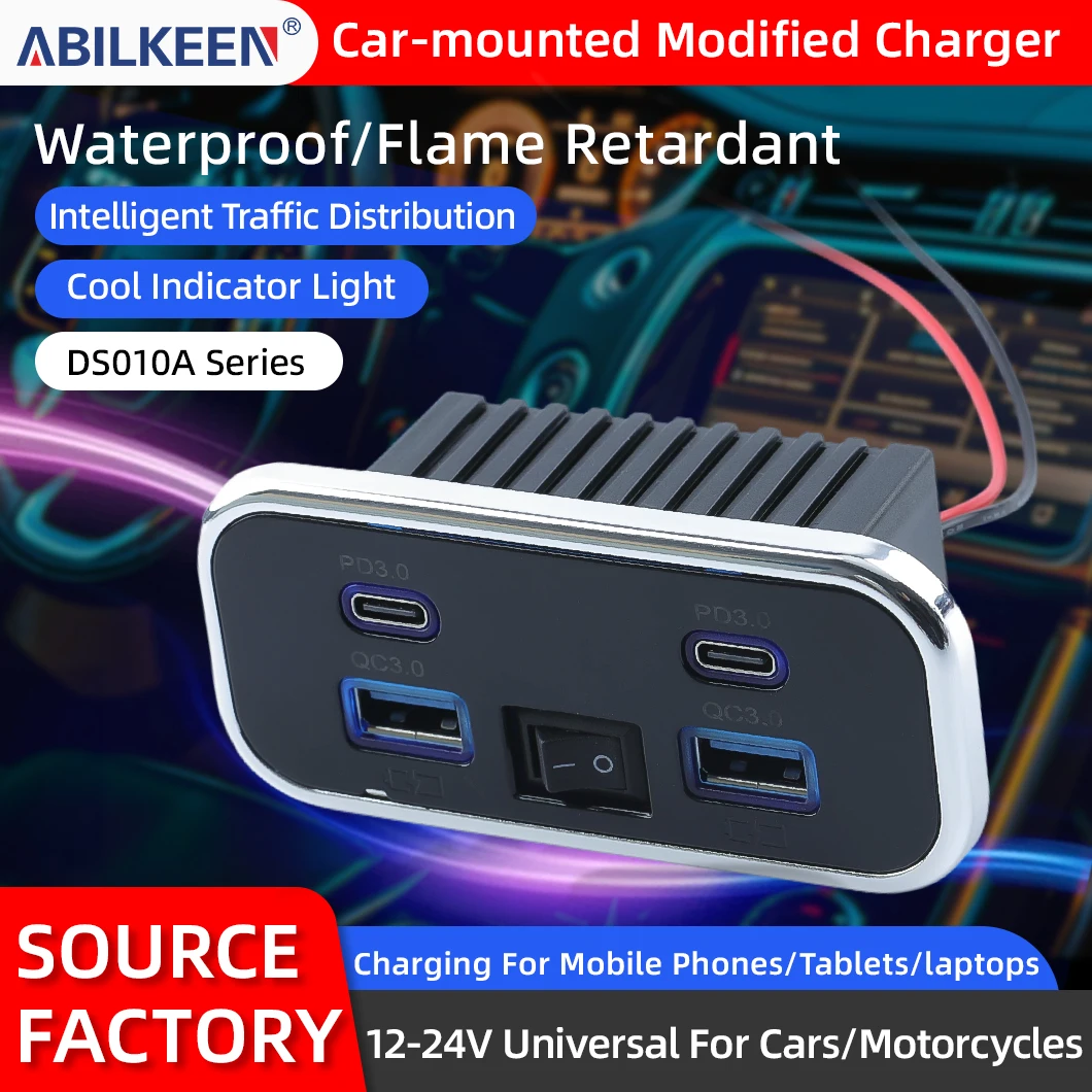 

4-Port Car Modified Charger 2PD+2USB Fast Charger with ON/OFF Switch Waterproof for 12-24V Cars Motorcycles and RVs
