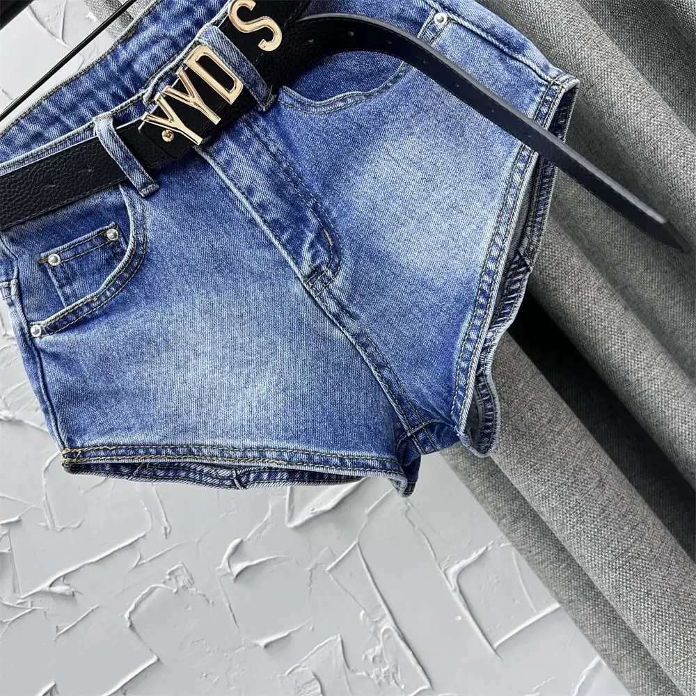 Blue High Waisted Denim Shorts Summer Women's Buttocks Elastic Jeans y2k Shorts