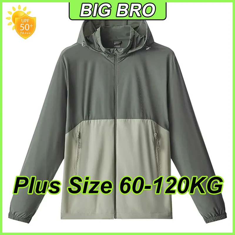 

UPF50+ Men's Plus Size Sunscreen Jackets UV Blocking Skin Coats L-6XL 60-120KG Summer Outdoor Clothing Male Sun Protection Tops