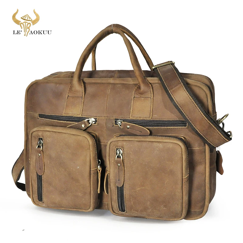 

Crazy Horse Leather man design multifunction purpose Maletas Maletin business briefcase 15" laptop bag Tote Portfolio bag k1013