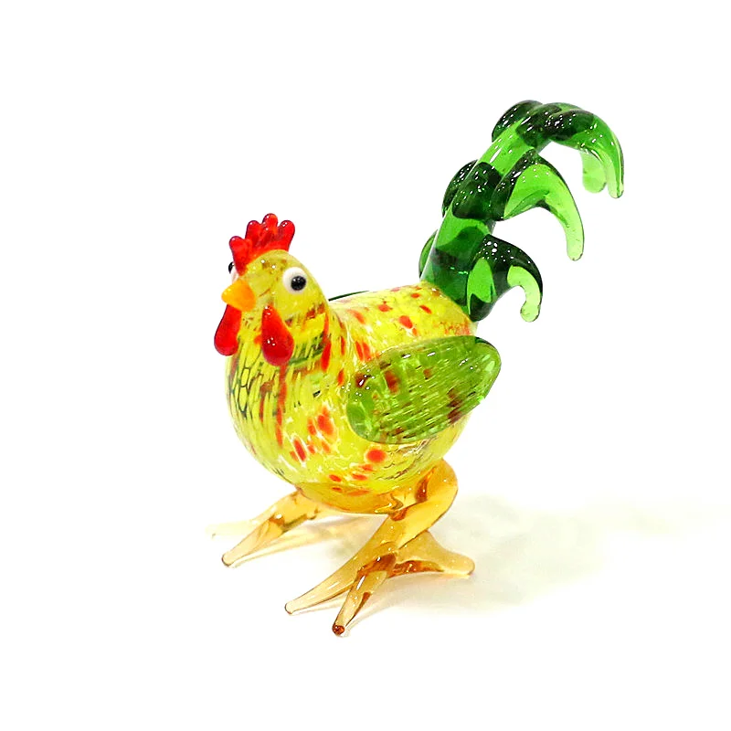 Easter Cock Mini Figurine Cute Murano Glass Rooster Statue Ornament Home Table Decoration Collection Holiday Party Gift for Kids