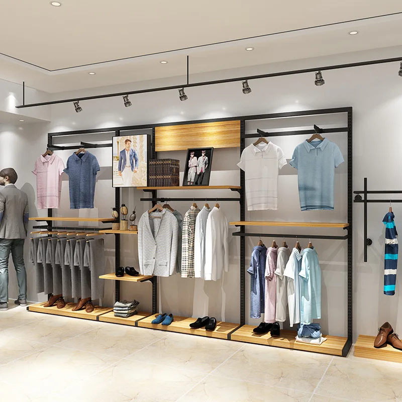 custom.TOP Adjustable Height Display Rack Stainless Steel Wood Retail Stand Kids Garment Clothing Store Men's Clothing