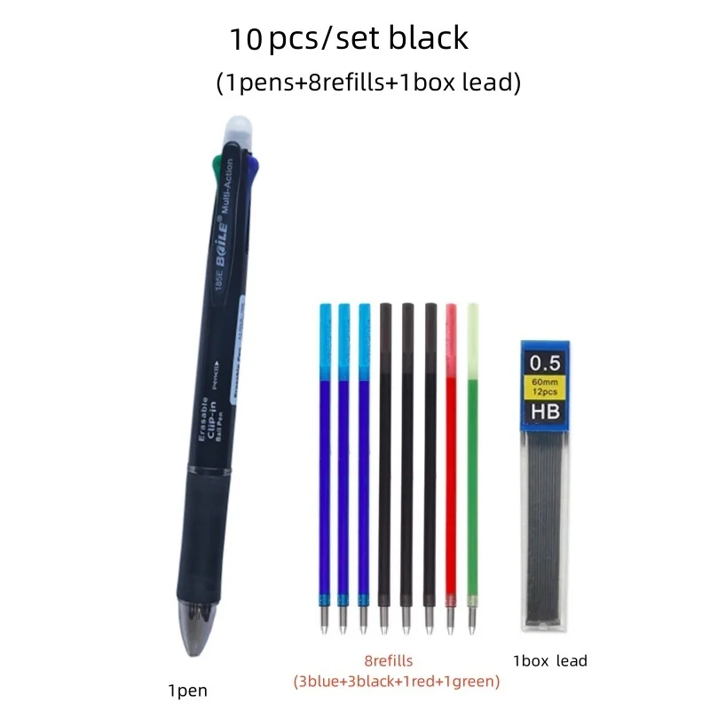 5-in-1 veelkleurige uitwisbare gelpen met 4 kleuren Vervangbare penvulling 1 automatisch potlood Briefpapier Schoolschrijfbenodigdheden