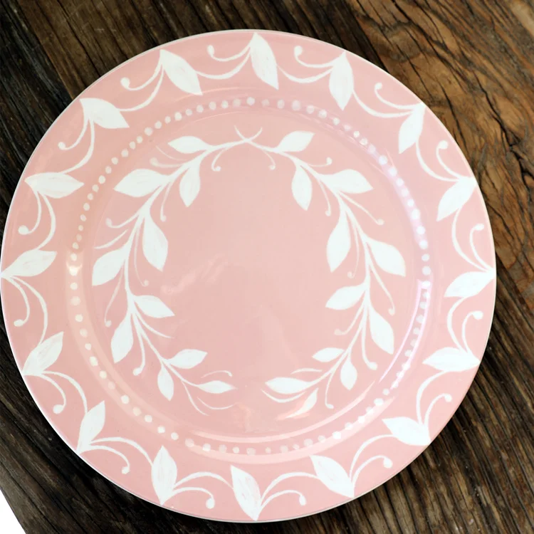 

Retro American Style Ceramic Dinnerware Plate Watercolor Flower Design Steak Plate Dessert Plate Home Use round Shape Dish