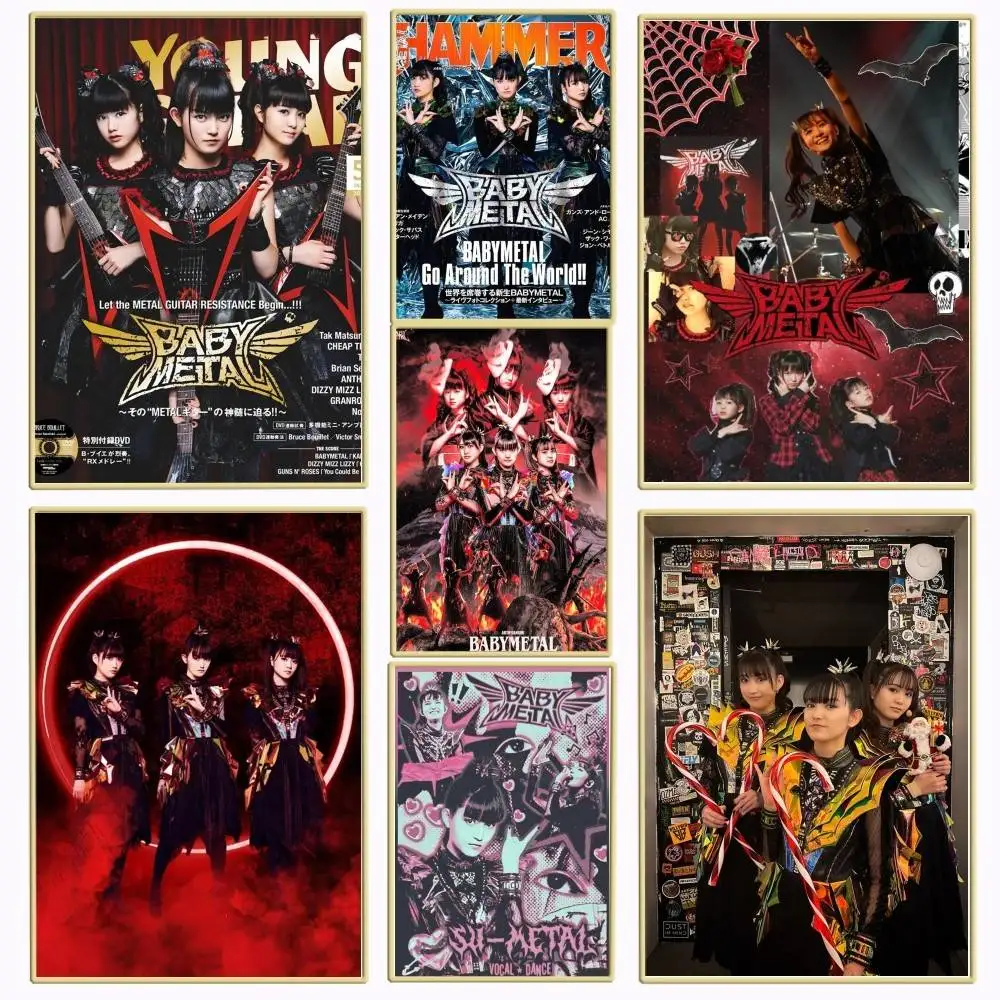1PC Babymetal Japanese Pop Group Music Star poster Self-adhesive Art Waterproof Paper Sticker Coffee House Bar Room Wall Decor