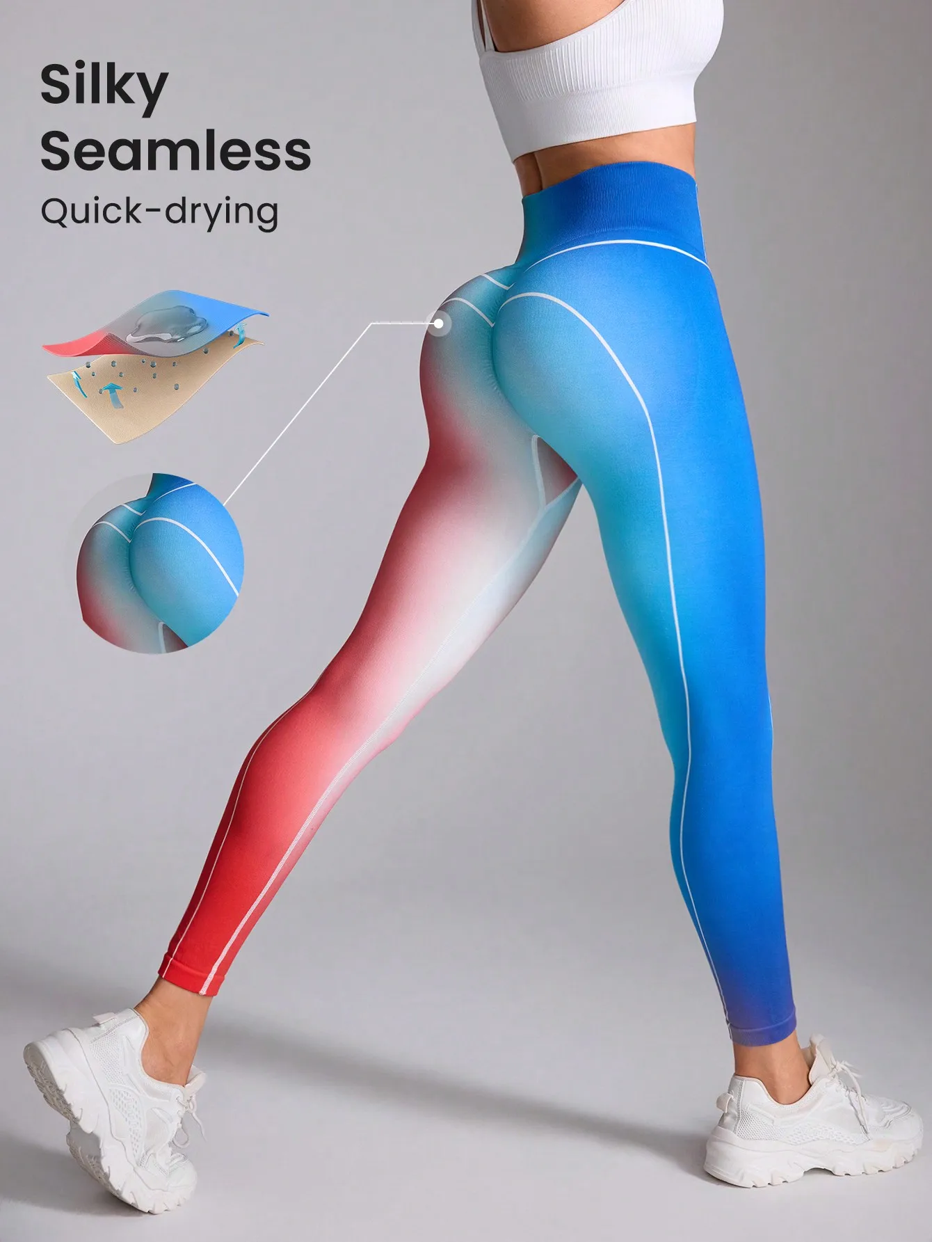 Gradient Color Yoga Leggings Blue Red High Waist Butt Lifting Seamless Sports Pants Women Tummy Control Gym Fitness Workout Legg