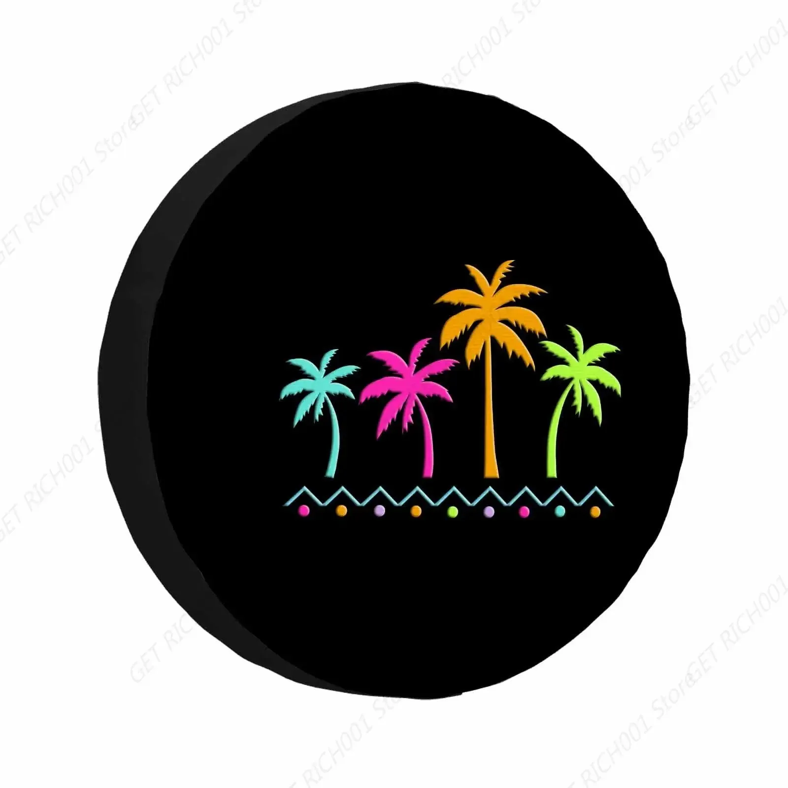 Tropical Palm Trees Spare Tire Cover Beach Colorful Neon Trees Creative Design Black Weatherproof Universal Wheel Protectors