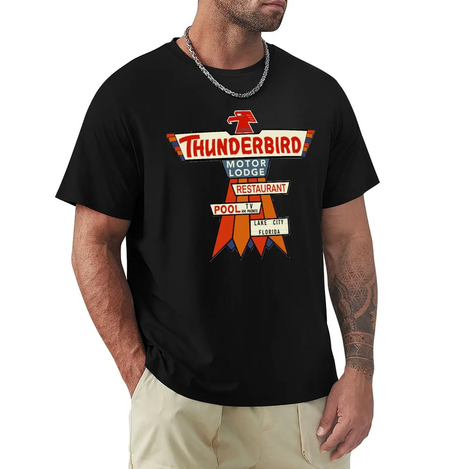 The Vintage Thunderbird Motel Sign T-Shirt Work Short Sleeve Cotton Top