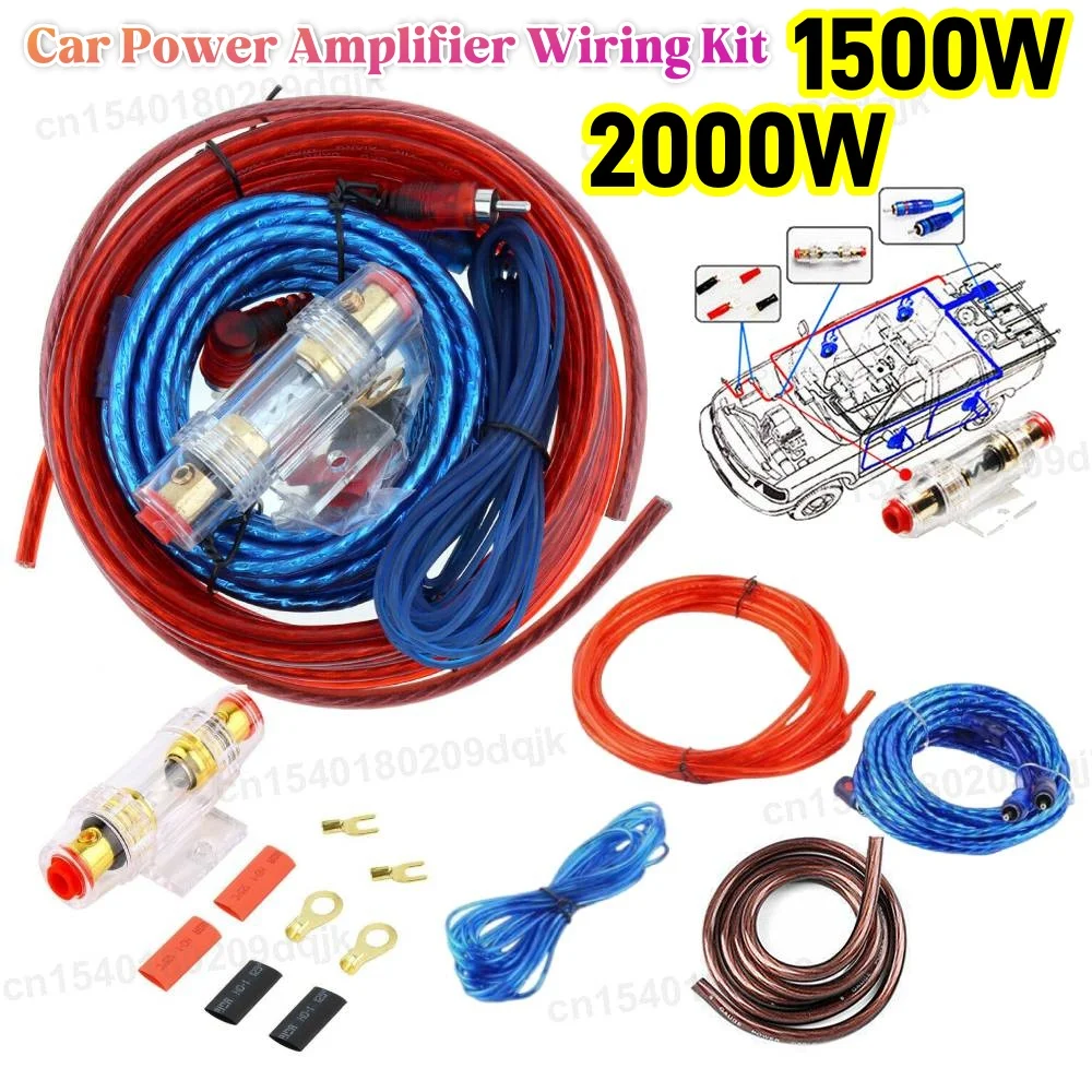 1500/2000 W Audio-Lautsprecher-Verkabelungsset 8GA Auto-Subwoofer-Kabel 60 AMP Sicherungshalter Lautsprecher-Installationsdrähte für die Automodifikation