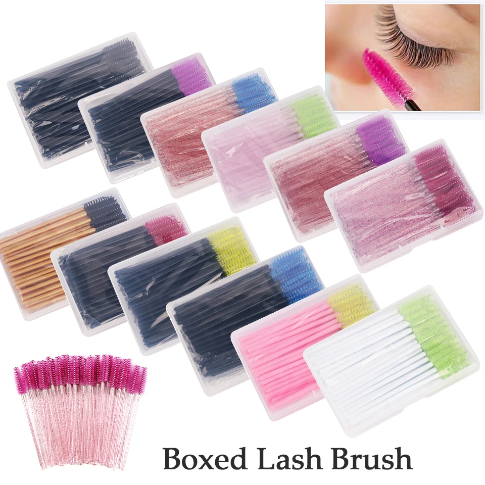 

Crystal Eyelash Brush 50 Pcs Boxed Makeup Brushes Disposable Mascara Wands Applicator Eyebrow Spoolies for Eye Lash Extension