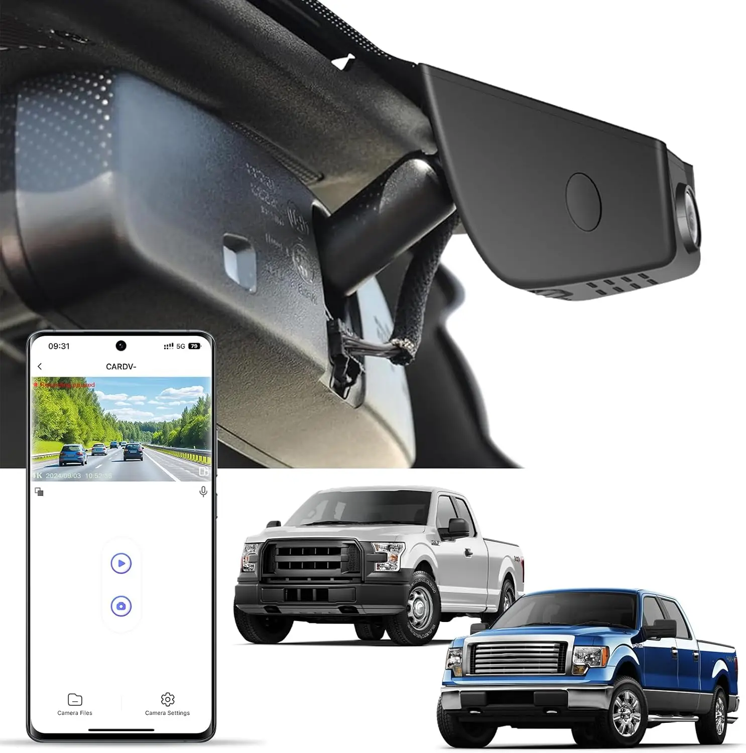 كاميرا 4K لسيارة Ford F150 2018-2025 F250/F350 Super Duty، WiFi & APP، تسجيل حلقي، شاشة ركن 24 ساعة، بطاقة 128 جيجابايت #1