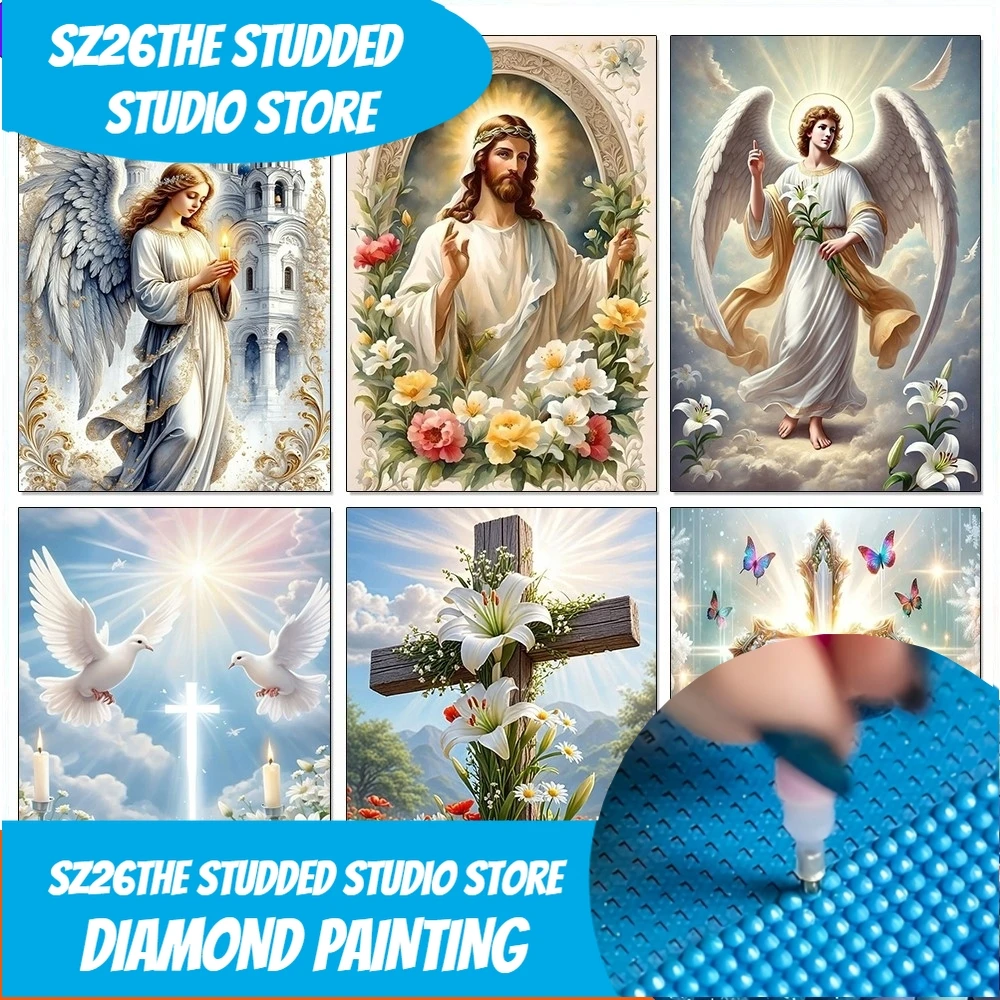 Sz26The Studded Neue 5D DIY Religiöse Figur Diamant Malerei Kit Jesus Volle Mosaik Kreuz Stich Kunst Geeignet Erwachsene Anfänger