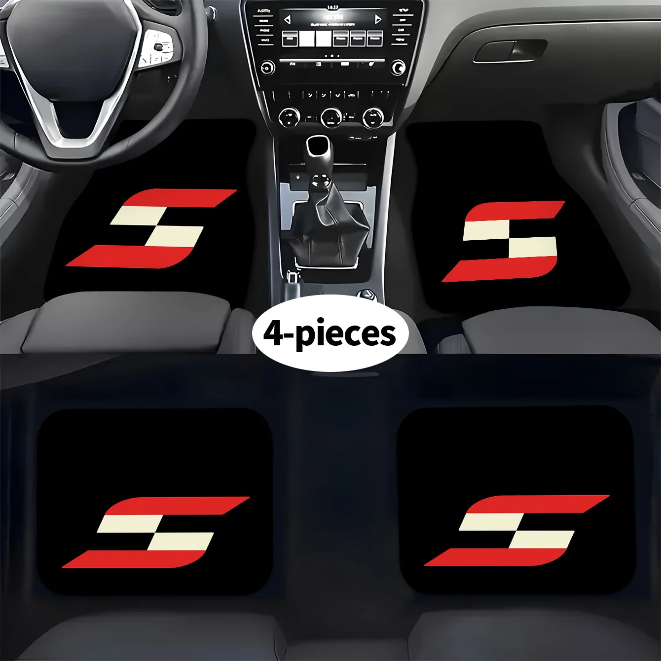 4pcs Red And White Block Letter S Pattern Car Mats | Premium Polyester, Bold Design, Perfect Fit For Any Vehicle, Stylish Automo