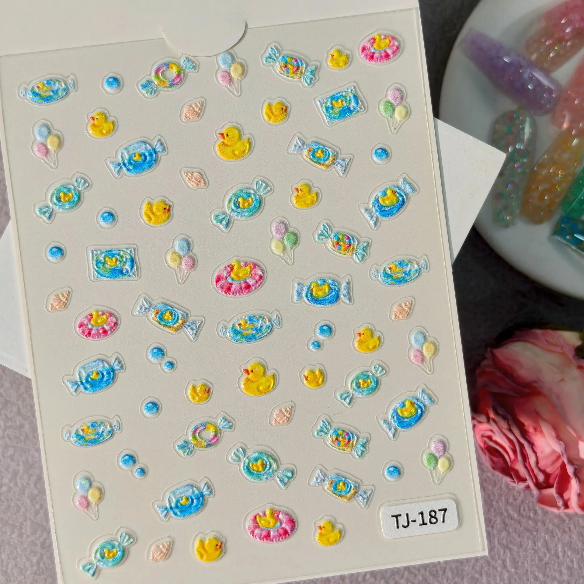 1 Set 5D Embossed Summer Ocean Nail Stickers Aurora Marine Animal Kids Self Adhesive DIY Manicure Nail Art Decor Ornaments view 3