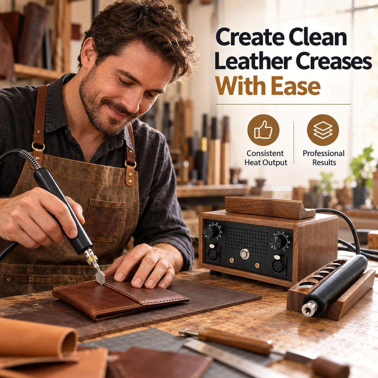 AOLIVIYA Electric Leather Edge Creaser Dual Port 120W Hot Creasing Machine 5 Tips Leathercraft Embossing Tool For Wallets Bags