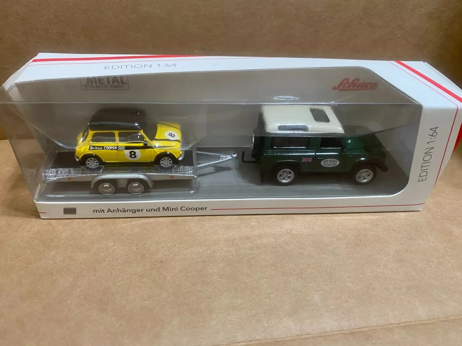 Schuco 1/64 Mini Maniac + Trailer + Mini Cooper. DieCast metal. Box