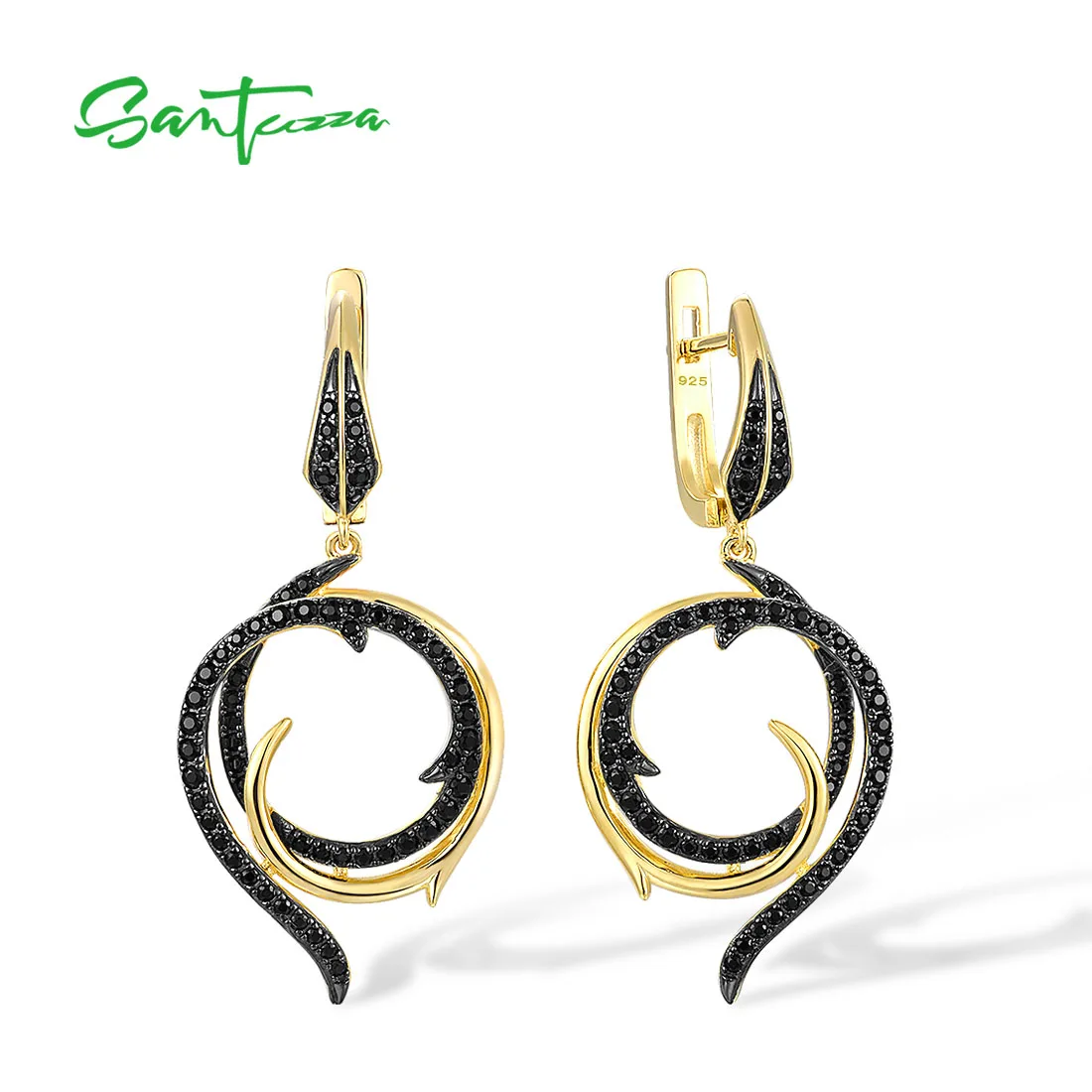 SANTUZZA – boucles d'oreilles pendantes en argent pur 925 pour femme, bijou fin Chic, en spinelle noire, jaune plaqué