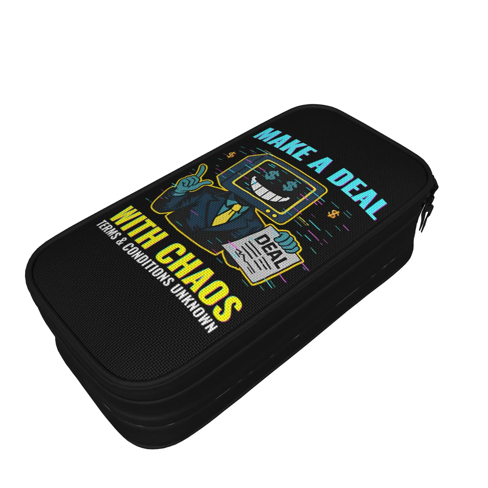 Lovely Deltarunes Make a Deal With Chaos Pencil Case Glitchcore Pencil Box Pen Holder Student Large Storage Bags School Gift