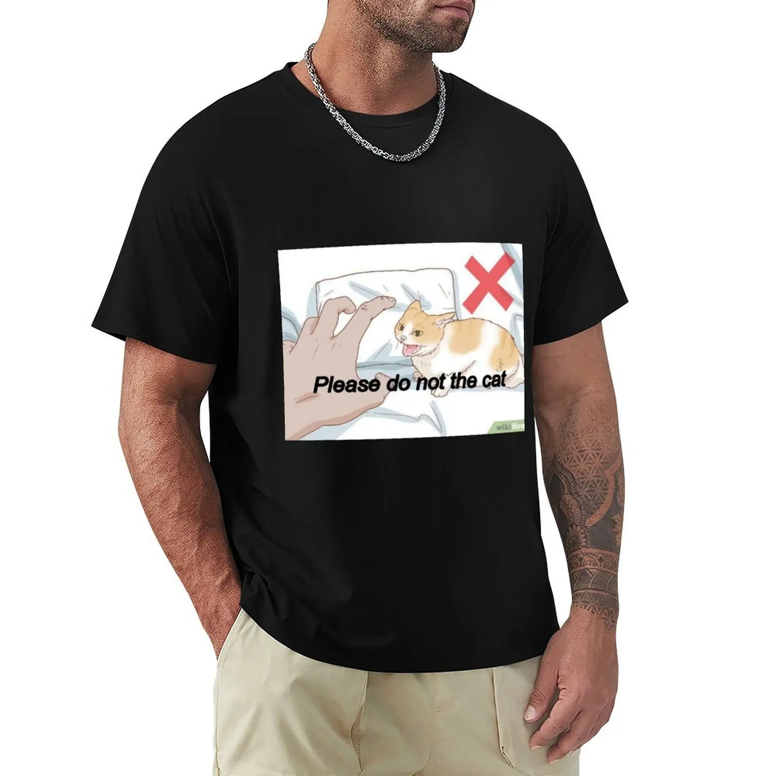 

Please Do Not The Cat Meme T-Shirt anime clothes plus size clothes graphic shirts blue archive shirts men graphic