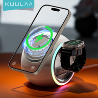 KUULAA 3 in 1 Wireless Charging Stand for iPhone 15 4 Color Changing LED Light Magnetic Wireless Charger for AirPods/Watch