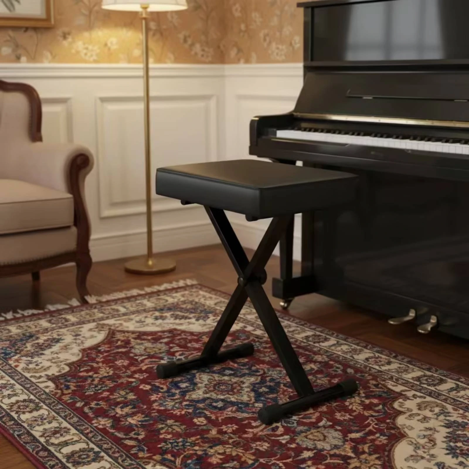 Folding Piano Bench Compact Adjustable Piano Bench Furniture Non-Slip Heavy Duty for Pianists, Home Practice, Stage