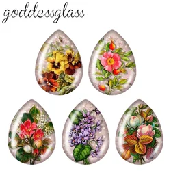 5pairs Beauty Vintage Flowers Poppy Tear Drop Dome Glass cabochon flat back DIY Earrings Jewelry Making Findings Accessories