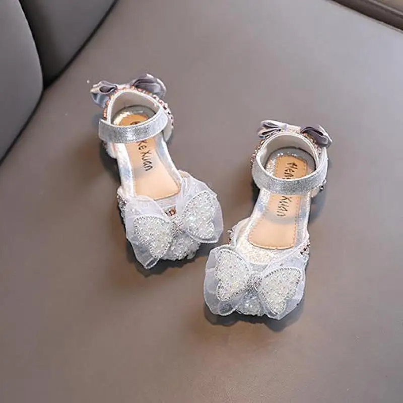 AINYFU sandal anak perempuan, sepatu dansa anak-anak, sandal pita Glitter bayi balita, sepatu flat lembut modis, sepatu musim panas untuk anak perempuan