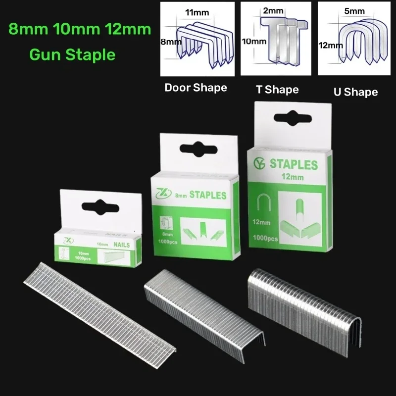 1000 pieces U/T/Door Shaped Staples Brad Nails 8/10/12mm For Furniture Upholstery Staple Gun 3-in-1 Stapler Machine Accessories