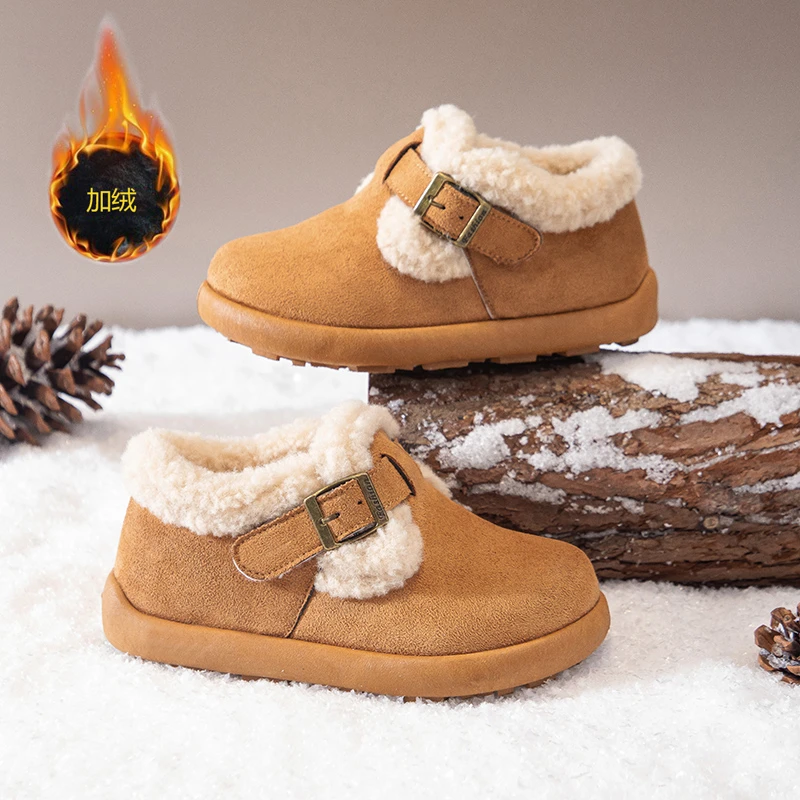 2025 طفل لينة جولة تو أحذية الشتاء فتاة عادية أحذية رياضية الشقق مع الفراء فستان الخريف الأحذية القطنية الرجعية #4