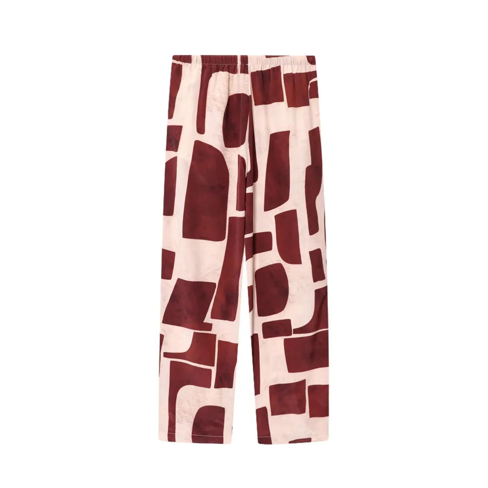 جديد الخريف والشتاء المرأة عارضة فضفاض طوق بأكمام طويلة واحدة الصدر نمط هندسي قميص واسعة الساق السراويل #5