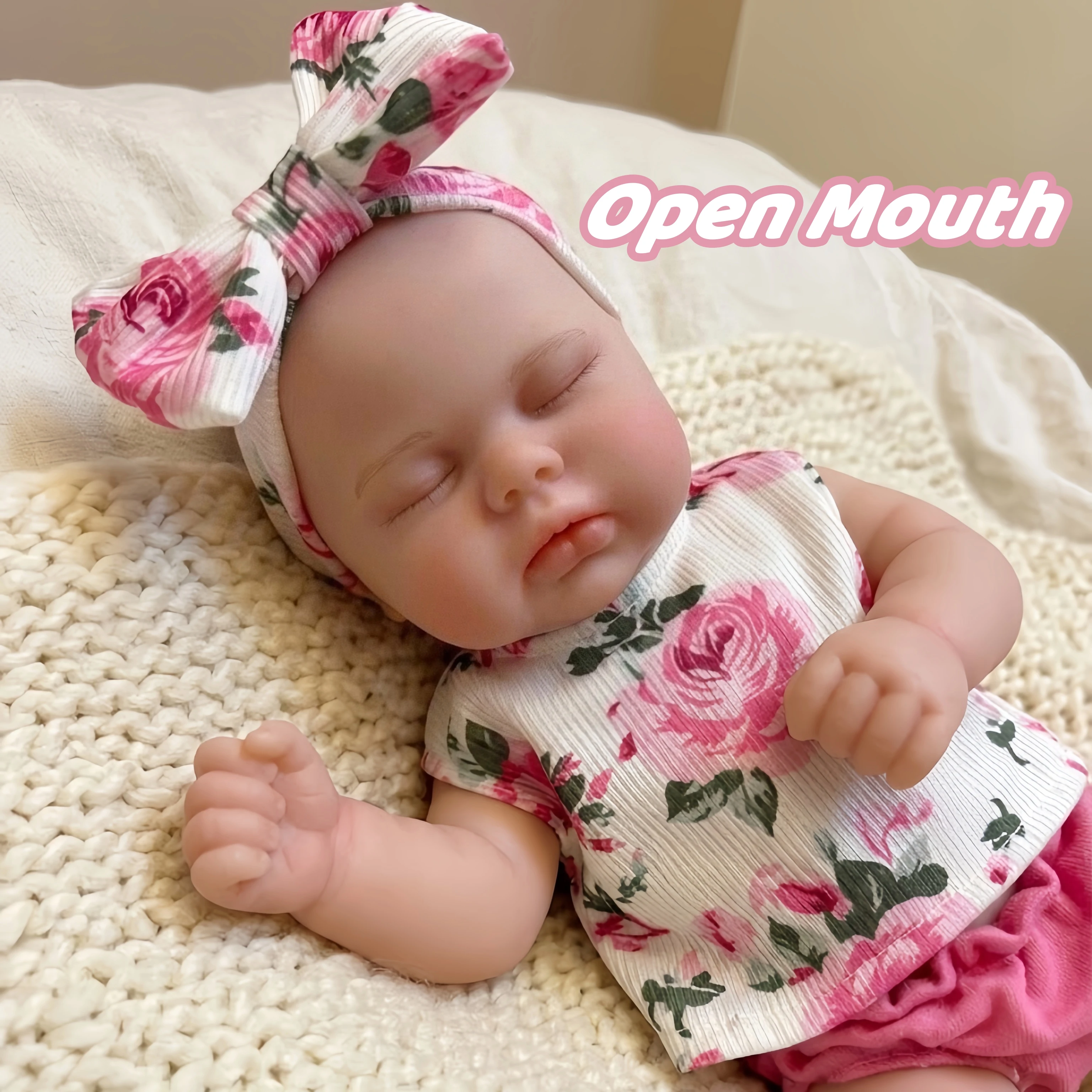 

13 Inch / 33 cm Open Mouth Washable Full Silicone Reborn Girl Doll 3D Painted Skin Realistic Newborn Bebe Reborn De Silicona
