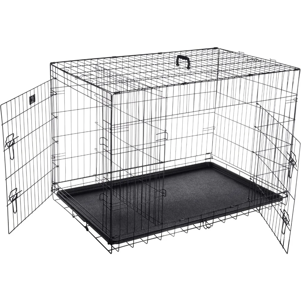 

42" Folding Pet Crate Double Door Kennel Wire Cage for Dogs, Cats or Rabbits