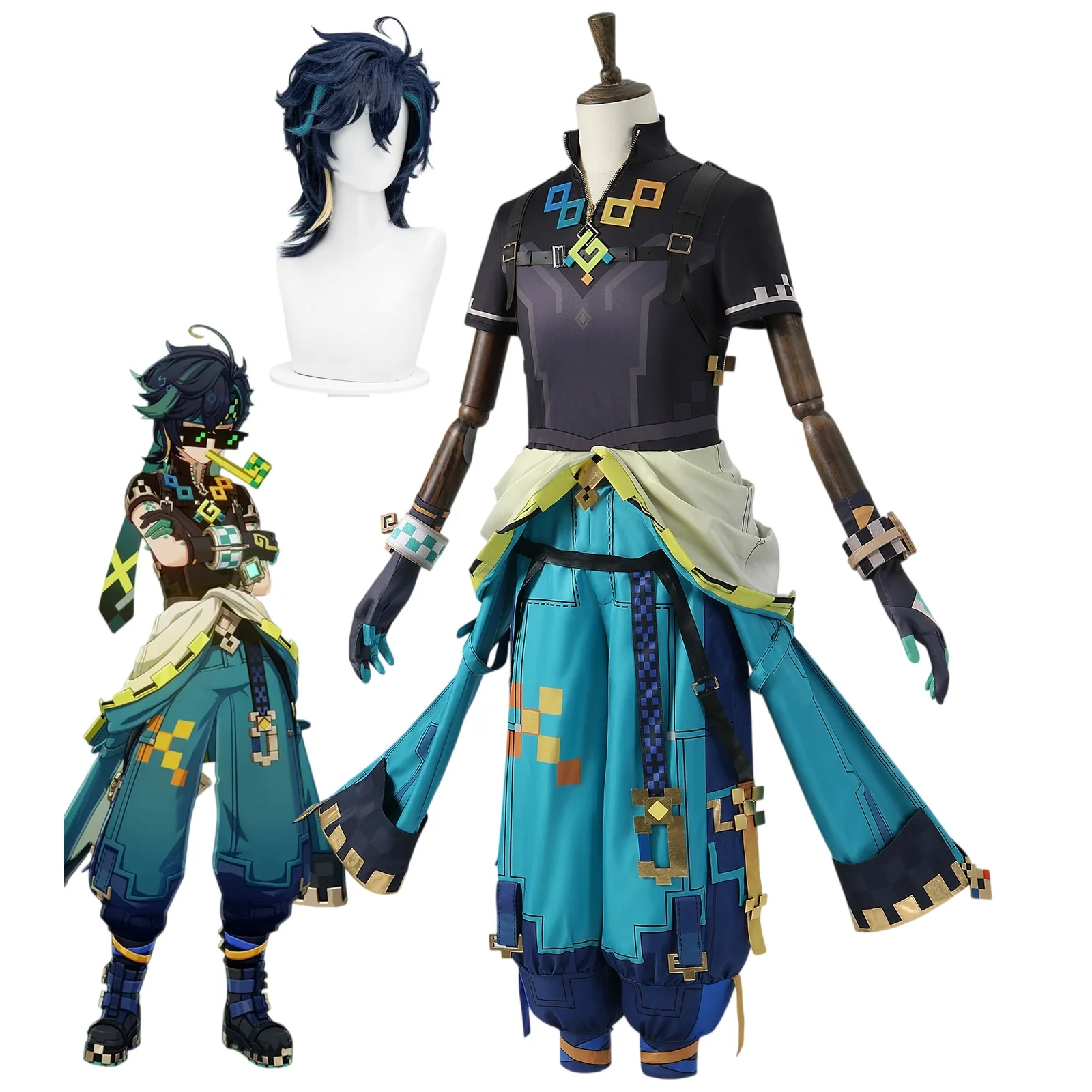 Kinich Cosplay Costume Wig Anime Game Genshin Impact Turnfire Hunt Comic Convention Stage Party Clothing
