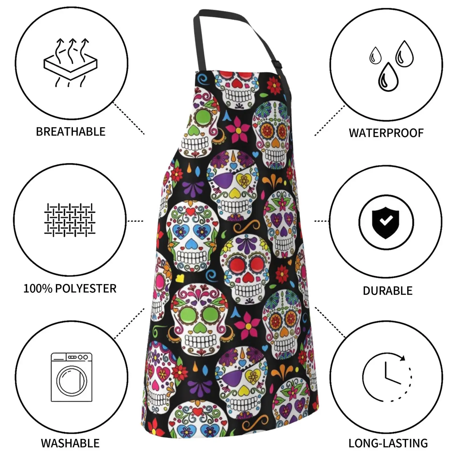 Funny Skull Apron for Men Women Baking Aprons with 2 Tool Pockets Adjustable Neck Strap Waterproof Gifts for Dad Husband Friends