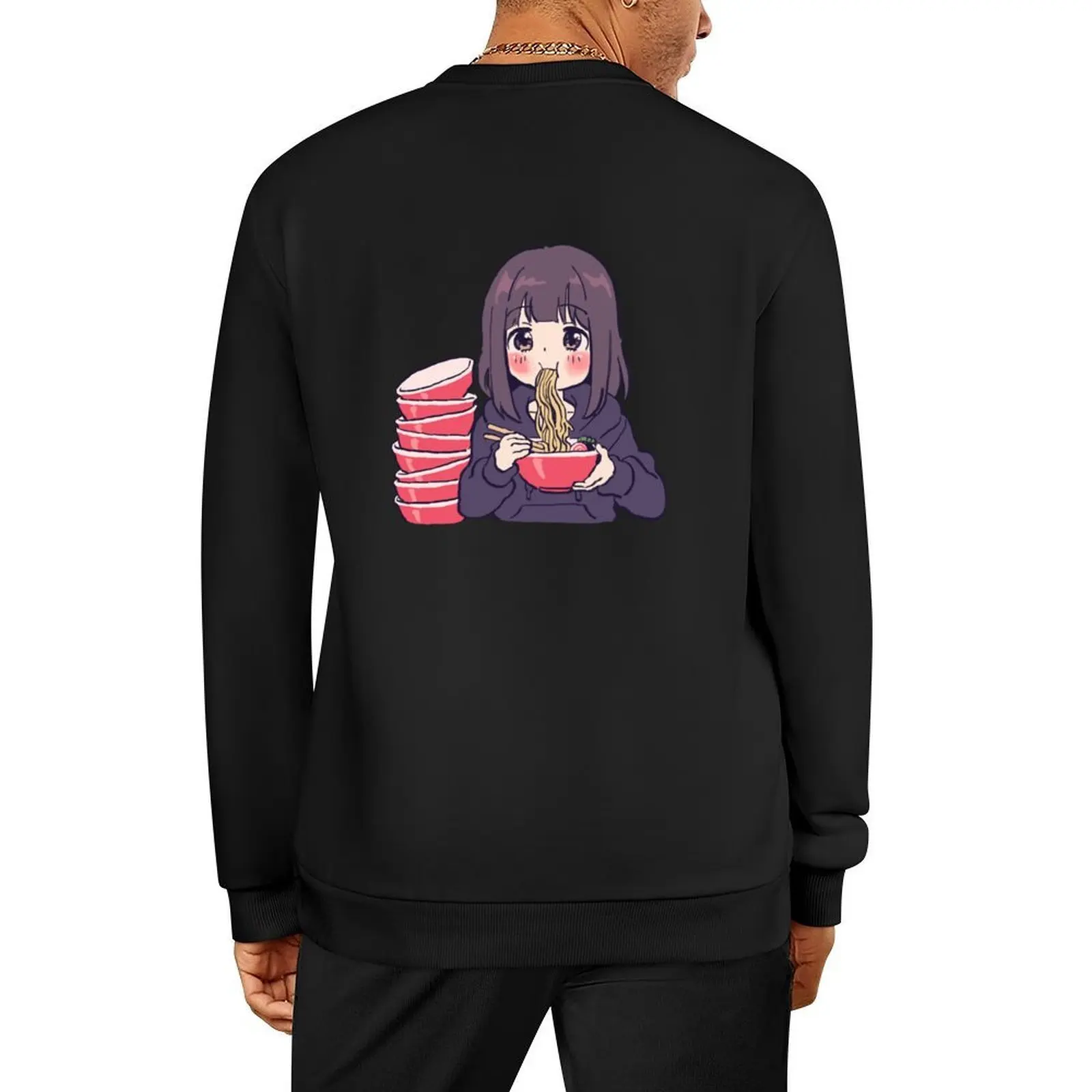

I draw cute anime girl eating ramen / Menhera Shoujo Kurumi-chan Pullover winter clothes korean clothes sweatshirts for men