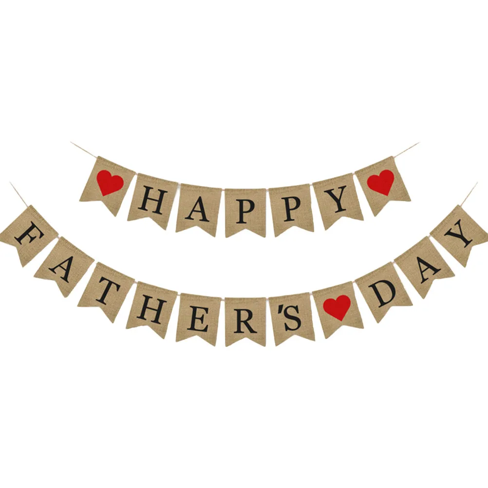 

Happy Fathers Day Bunting Father's Pull Flag Decoration Party Supplies Gift Burlap Banner Stuff