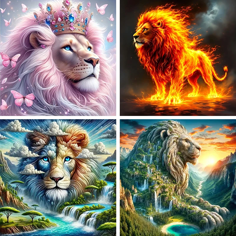 

GATYZTORY New Arrival Diamond Mosaic Lion Animal Suitable For Beginners Embroidery Waterfall DIY Painting Cloud Child Gift