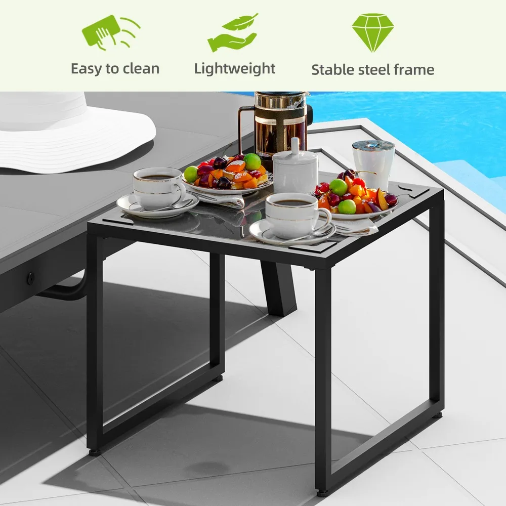 طقم كراسي استرخاء خارجية مكون من 3 قطع مع كراسي قماش مبطنة بطاولة جانبية #4