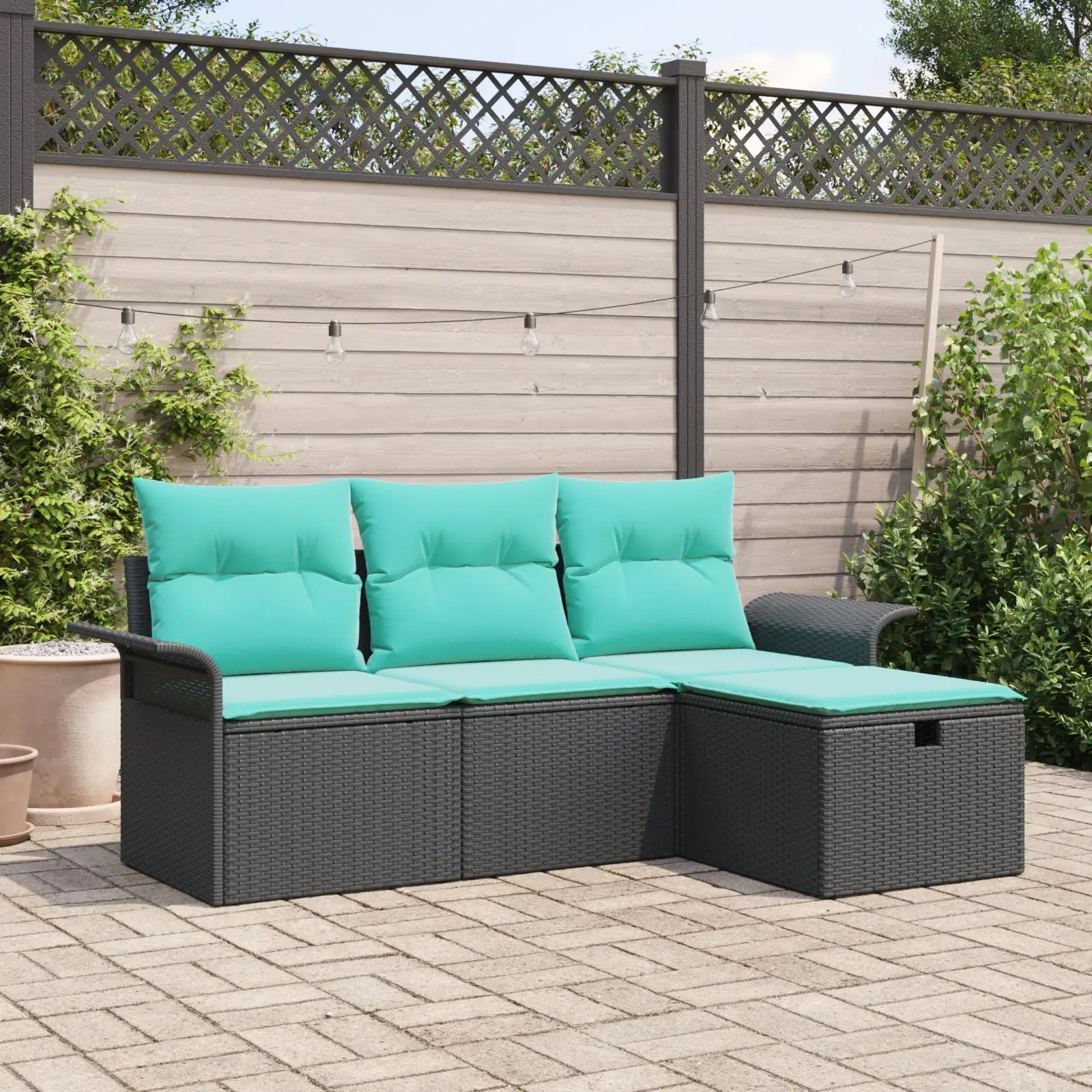 

Stylish 4 Piece Outdoor Sofa Set with Cushions Durable Black Poly Rattan Garden Furniture