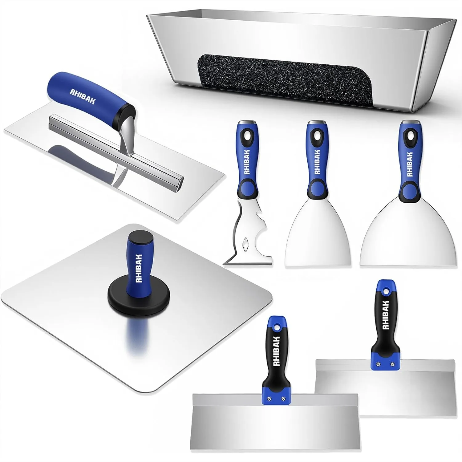 

Drywall Hand Tools Kit, 13-Inch Aluminum Hawk & Stainless Steel Trowel, Multi-Size Putty Knives Set for Plastering and Patching