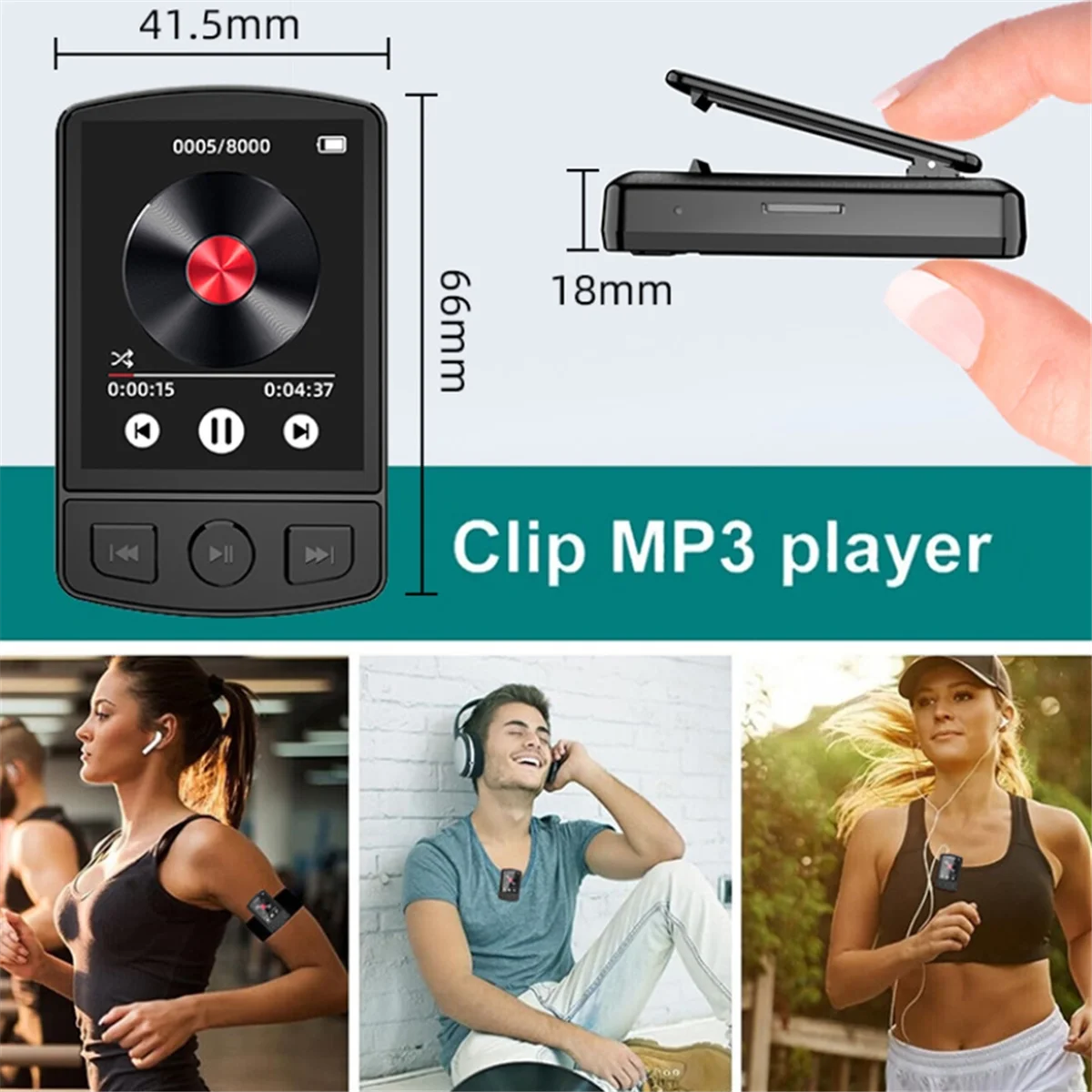 مشغل MP3 لك مشبك رياضي محمول Walkman HiFi Sound متوافق مع بلوتوث 5.0 Student Walkman شاشة 1.8 بوصة مع راديو FM