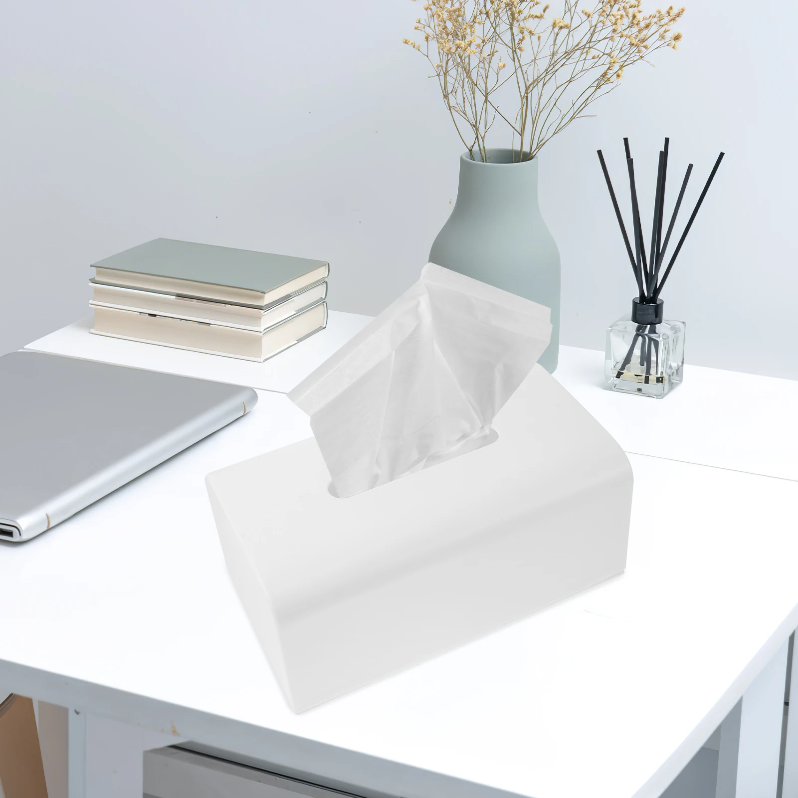

Plastic Tissue Box White Rectangular Home Napkin Storage Container Car Tissue Holder Practical Decorative Solution