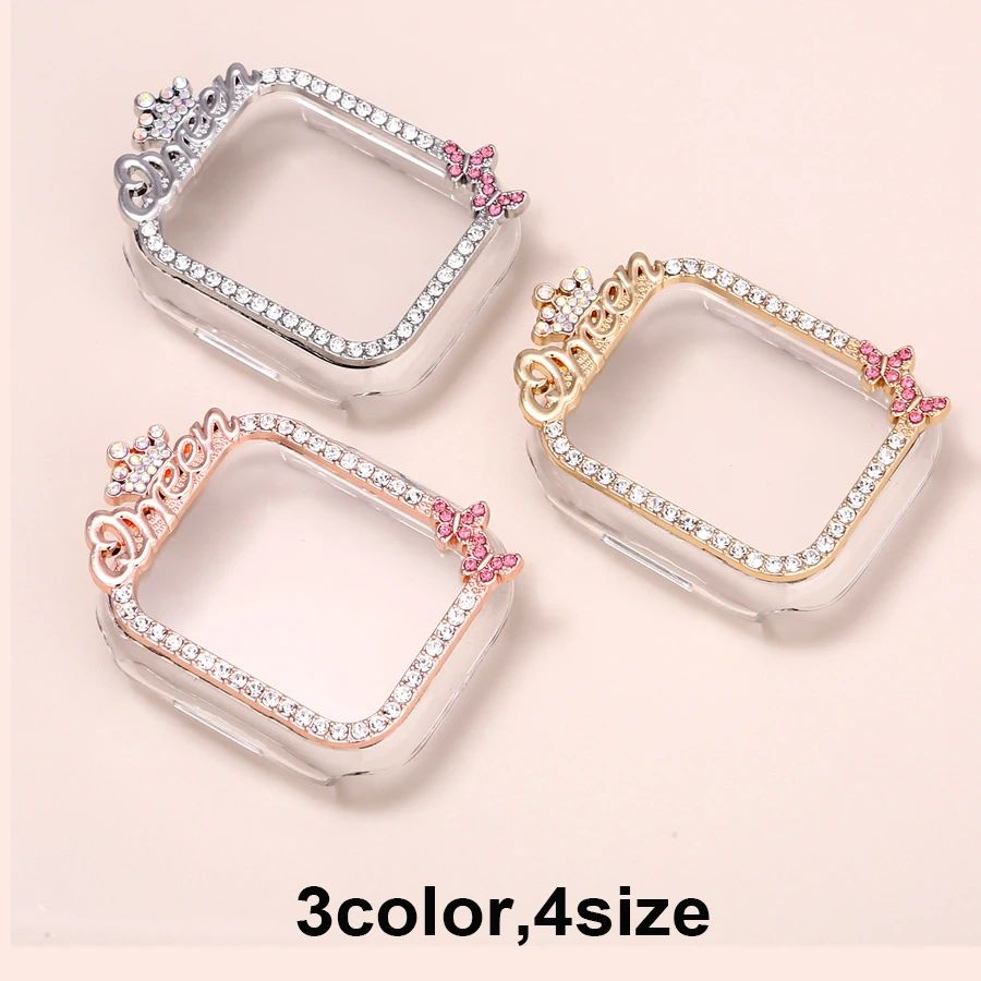 Protective Case for Apple Watch Case 41mm 45mm Bling Crown Rhinestone Women Bumper Frame Anti-Scratch For IWatch Series 9 8 7 6