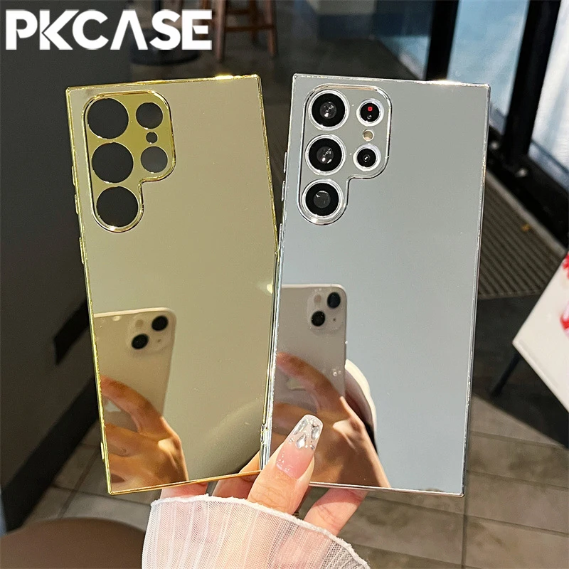 PKCASE Galvanisierte Spiegel-Handyhülle für Samsung Galaxy S26 S25 S24 S23 FE Ultra Plus, stoßfeste Schutzhülle