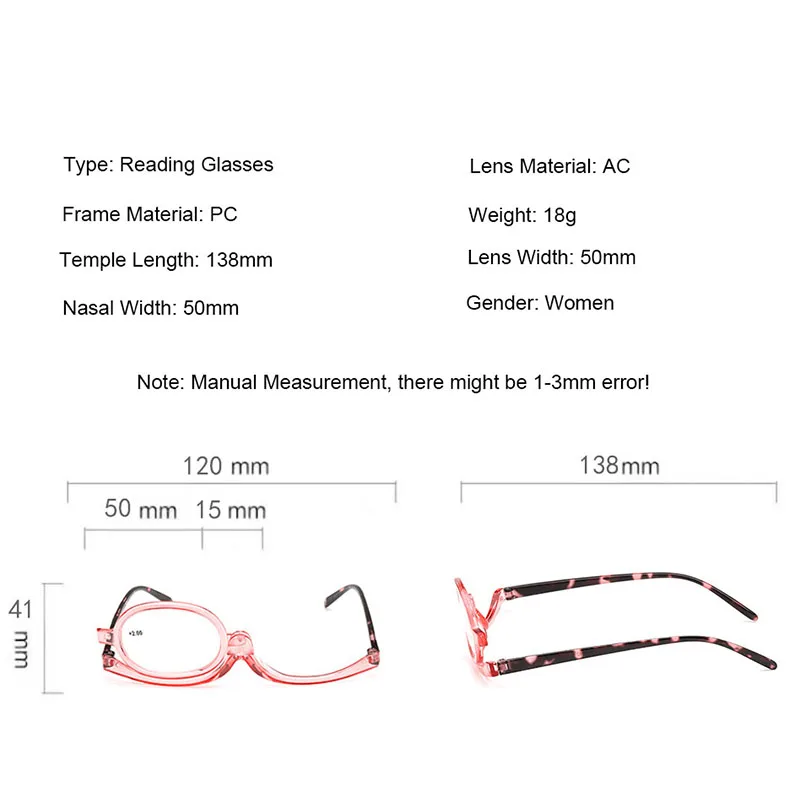 Ahora Multifunctional Makeup Reading Glasses Ladies 180 Degree Rotation Make Up Glasses For Presbyopia Women Eyewear Diopters