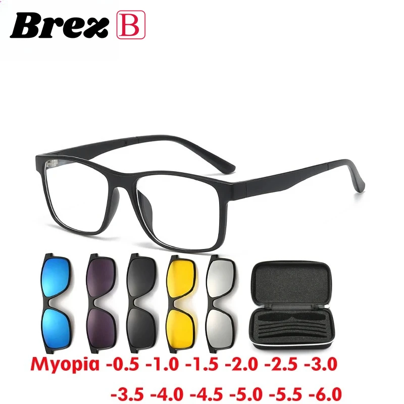 Braz 2025 جديد مربع قصر النظر الاستقطاب النظارات الشمسية 6 في 1 كليب المغناطيس نظارات الرجال النساء كليب المغناطيس نظارات مخصصة-0.5 إلى-10 #1