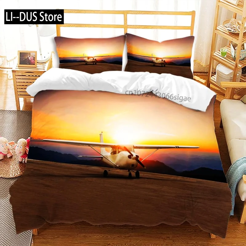 

Aircraft Duvet Cover Sets 3Pcs Pink Sunset Bedding Sets Quilt Cover with 2 Pillow Shams,Twin Full Queen King Size, Bedroom Decor